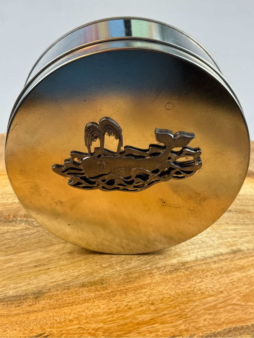 Vintage 1978 Metzke Pewter Whale Keepsake Trinket Box Coastal Decor